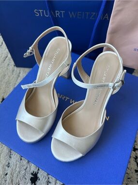 Stuart Weitzman Ivory Satin Platform Sandals